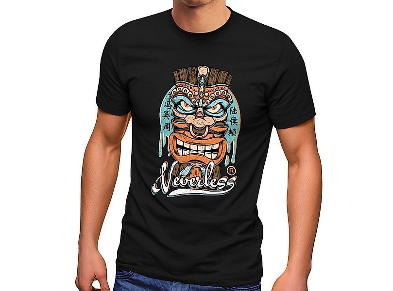 Neverless Print-Shirt Herren T-Shirt Tiki Maske Totem Figur Hawaii Fashion günstig online kaufen