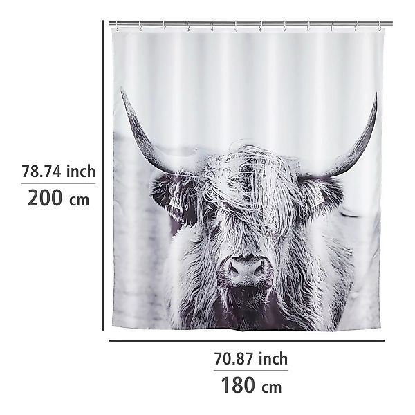 WENKO Duschvorhang Yak, Textil (Polyester), 180 x 200 cm, waschbar schwarz günstig online kaufen