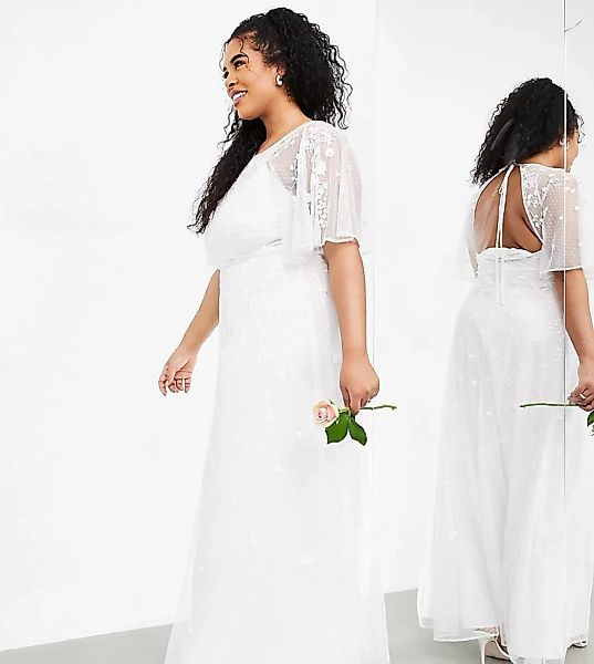 ASOS EDITION Curve – Annie – Hochzeitskleid mit blumiger Stickerei und Flat günstig online kaufen