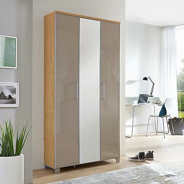 Dielenschrank in Taupe Eiche Bianco furniert Glas beschichtet günstig online kaufen