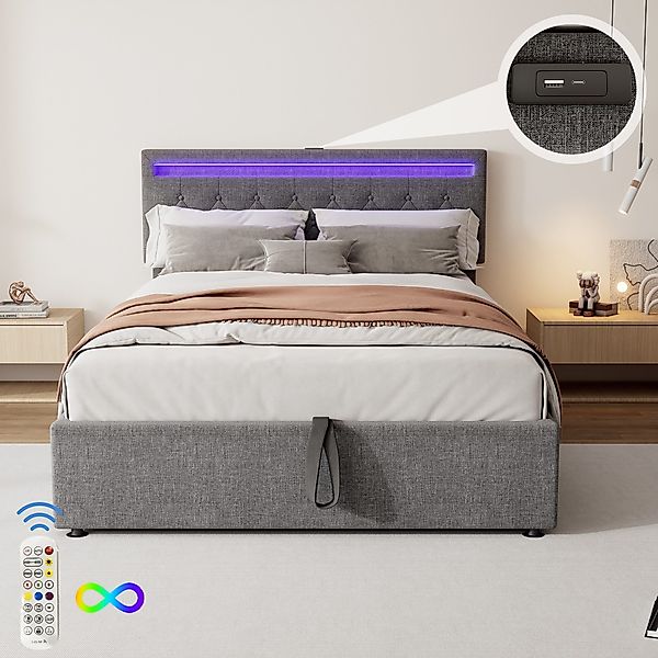 Fanttik Bettgestell Polster-Flachbett mit Hydraulik-LED & günstig online kaufen