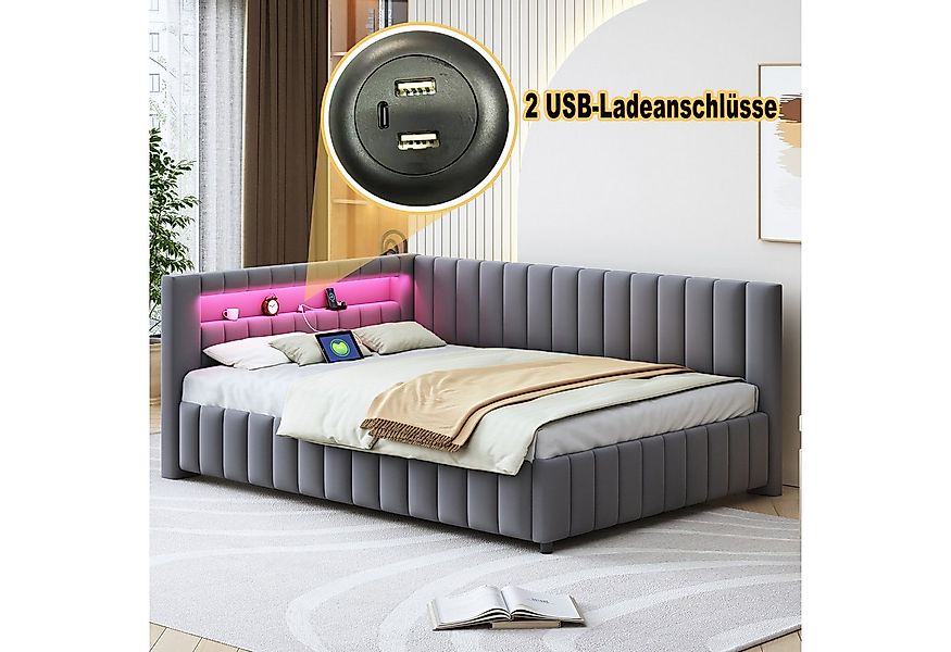 REDOM Schlafsofa Polsterbett,Funktionsbett,Jugendbett, 140x200 mit LED & US günstig online kaufen