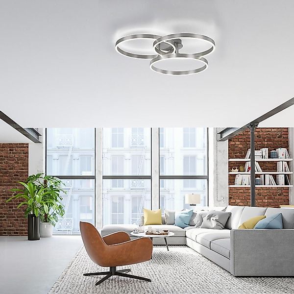 LED Deckenleuchte Paan in Silber 3x 13,3W 3999lm rund günstig online kaufen