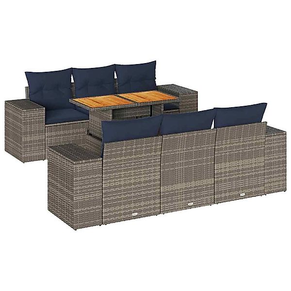 vidaXL 7-Tlg Garten-Sofagarnitur mit Kissen Grau Poly Rattan 3327337 günstig online kaufen