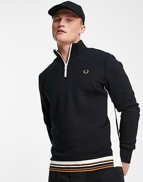 Fred Perry – Sweatshirt in Schwarz mit kurzem Reißverschluss und kontrastie günstig online kaufen