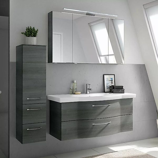 Badezimmer Möbel Set, 122cm Waschbecken, LED Beleuchtung, Graphit Struktur günstig online kaufen