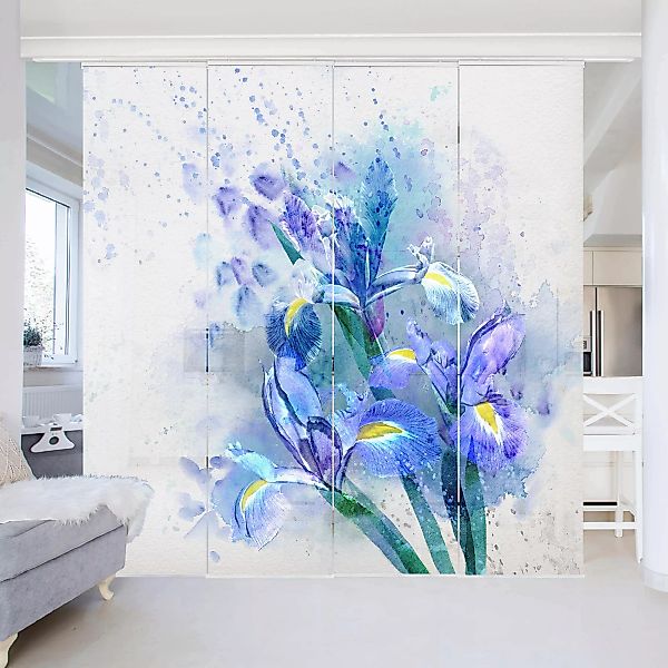 Schiebegardine Set Aquarell Blumen Iris günstig online kaufen