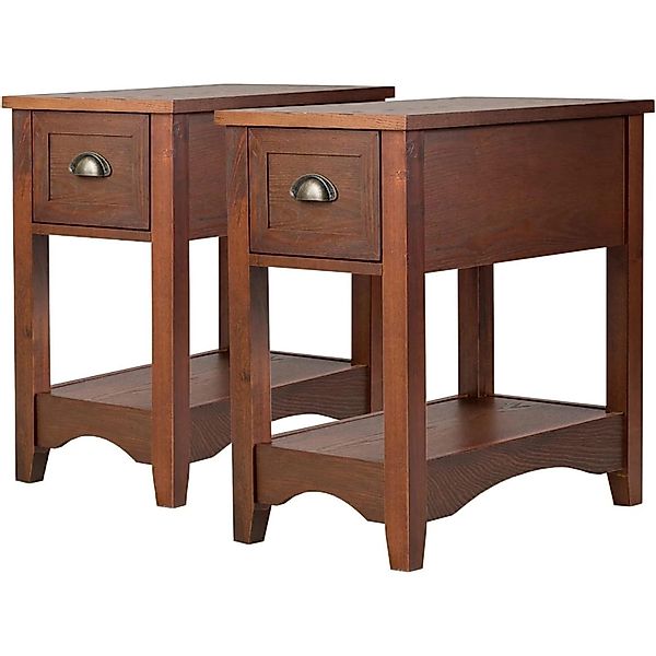 Costway 2er Set Beistelltisch mit Schublade und Ablage Rotbraun günstig online kaufen