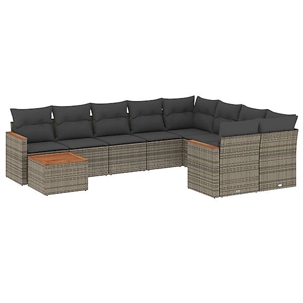 vidaXL 10-tlg Garten-Sofagarnitur mit Kissen Grau Poly Rattan Modell 72 günstig online kaufen