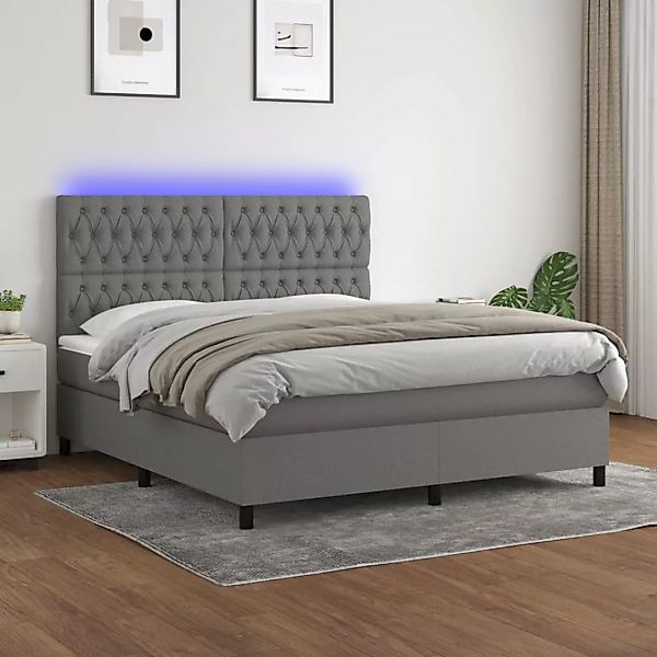 Vidaxl Boxspringbett Mit Matratze & Led Dunkelgrau 160x200 Cm Stoff günstig online kaufen