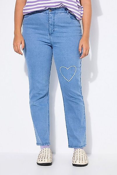 Studio Untold Röhrenjeans Mom-Jeans Mom-Shape 5-Pocket Heart-Stickerei günstig online kaufen