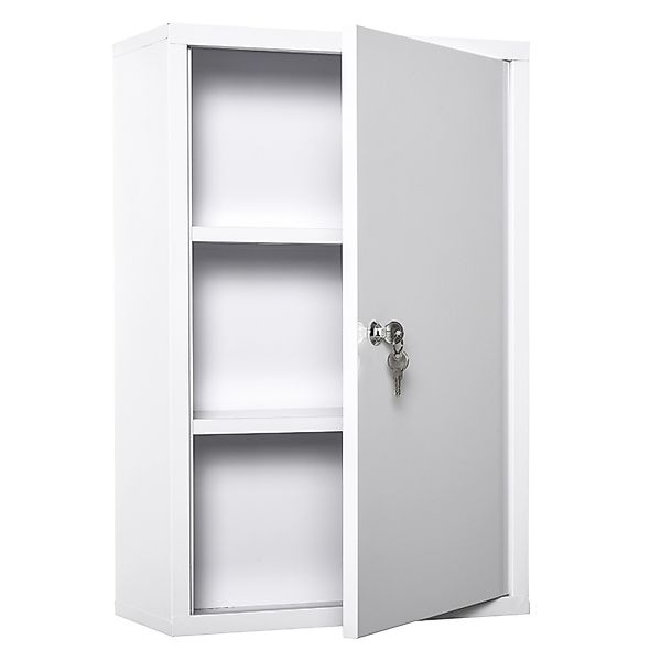 Kleankin Medizinschrank mit Schloss 3 Fächer Stahl Weiß 40 x 18 x 60 cm günstig online kaufen