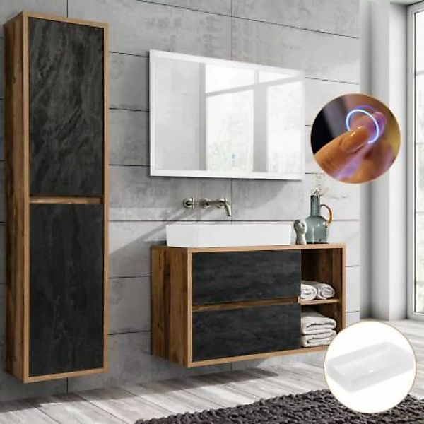 Lomadox Badezimmermöbel Set mit Keramik-Waschbecken HARLOW-56 Eiche mit Bet günstig online kaufen