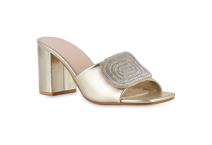 VAN HILL 841538 Sandalette Damen Pantoletten Sandaletten Strass Leder-Optik günstig online kaufen