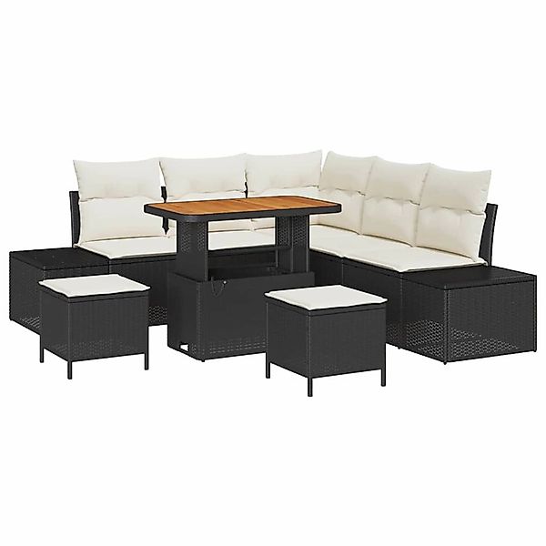 vidaXL 8-Teiliges Garten Sofa Set mit Kissen Schwarz Poly Rattan Akazie 336 günstig online kaufen