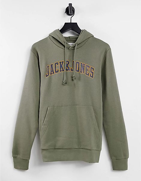 Jack & Jones – Kapuzenpullover zum Überziehen in Staubgrün mit Logo in Coll günstig online kaufen