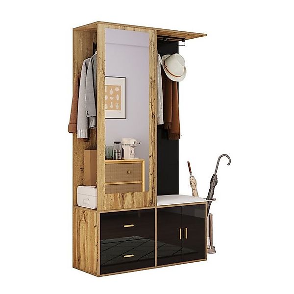 Rutaqian Kleiderschrank Elegantes Kleiderschrankset und Holzfarbe mit Spieg günstig online kaufen
