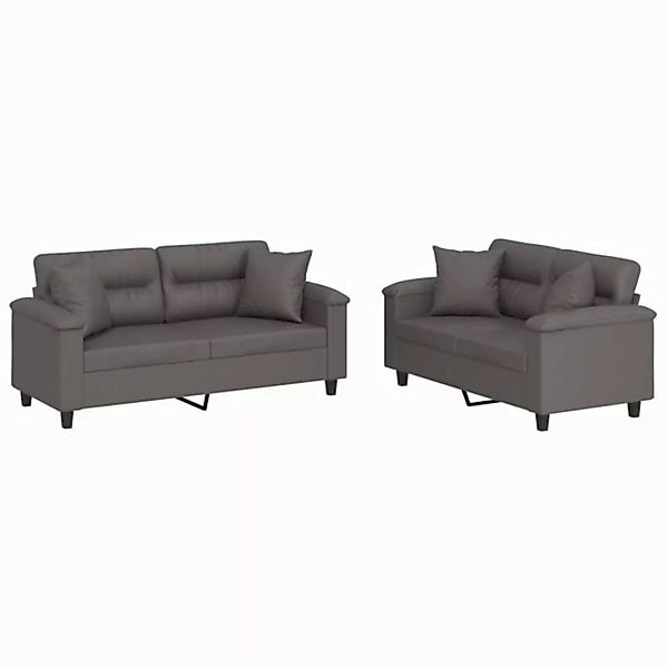 vidaXL Sofa 2-tlg. Sofagarnitur mit Kissen Grau Kunstleder günstig online kaufen