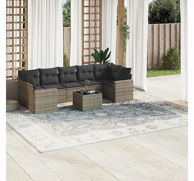 vidaXL Loungesofa 8-tlg. Garten-Sofagarnitur mit Kissen Grau Poly Rattan, 8 günstig online kaufen