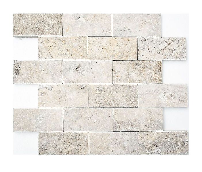 Mosani Mosaikfliesen Travertin Steinwand Steine Wand Naturstein hellgrau Br günstig online kaufen