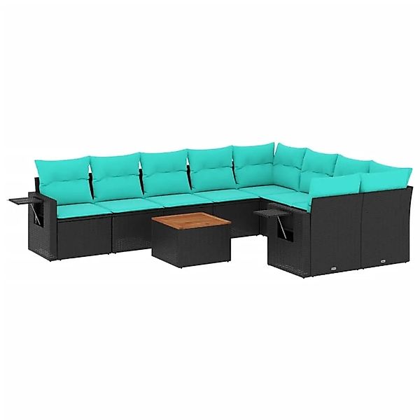 vidaXL 10-Tlg Gartensofa-Set mit Kissen Schwarzes Polyrattan 3224720 günstig online kaufen