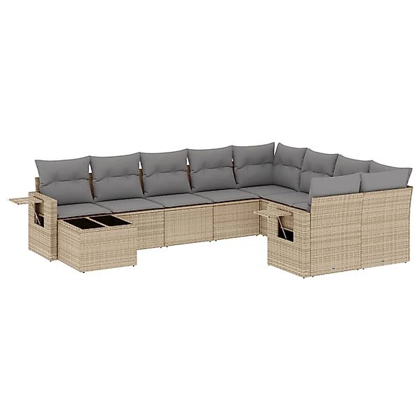 vidaXL 10-Tlg Garten-Sofagarnitur mit Kissen Beige Poly Rattan 3220658 günstig online kaufen