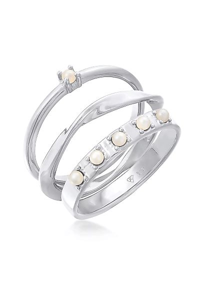 Elli Perlenring "Synthetische Perlen Stapelring Klassik 3er Set 925 Silber" günstig online kaufen