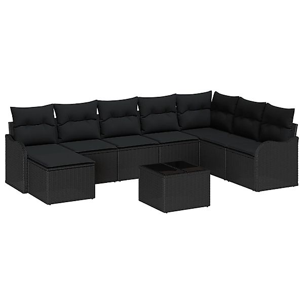 vidaXL Garten-Sofa-Set mit Kissen 9-Tlg Schwarz Poly Rattan 3354502 günstig online kaufen
