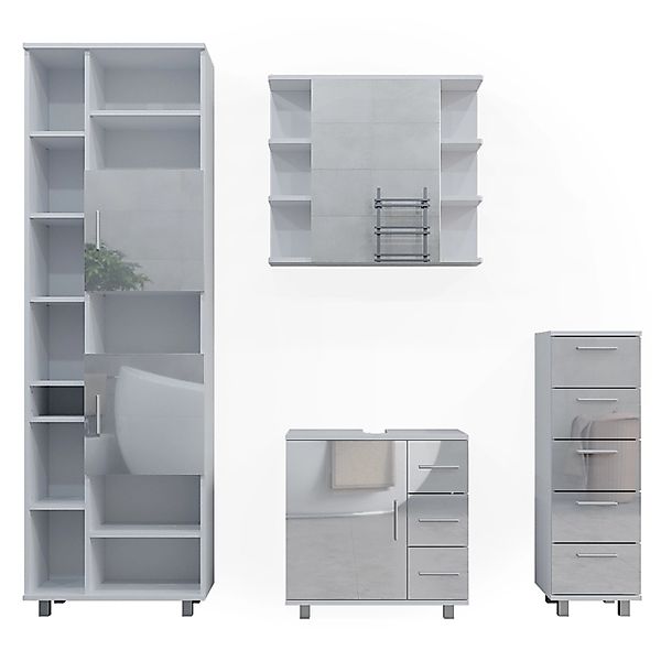 Vicco Badmöbel-Set Ilias Weiß Hochglanz 4 Teile günstig online kaufen