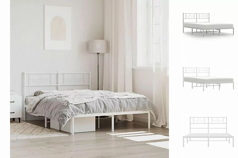 vidaXL Bettgestell Bettrahmen mit Kopfteil Metall Weiß 120x190 cm Bett Bett günstig online kaufen