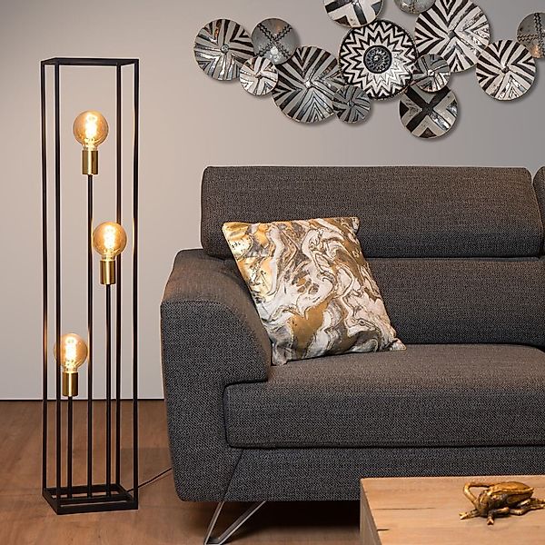 Stehleuchte Ruben in Schwarz und Gold-Matt E27 3-flammig günstig online kaufen