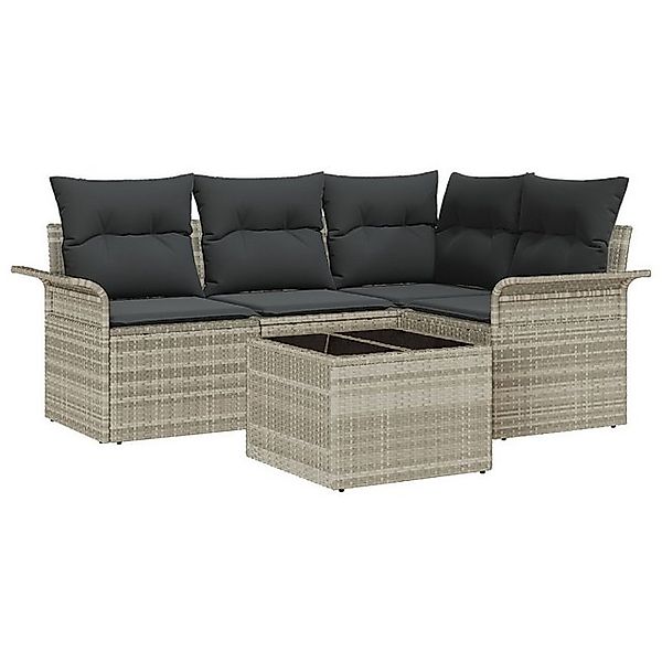 vidaXL Loungesofa 5-teiliges Garten Sofa Set mit Kissen Grau Poly Rattan, 5 günstig online kaufen