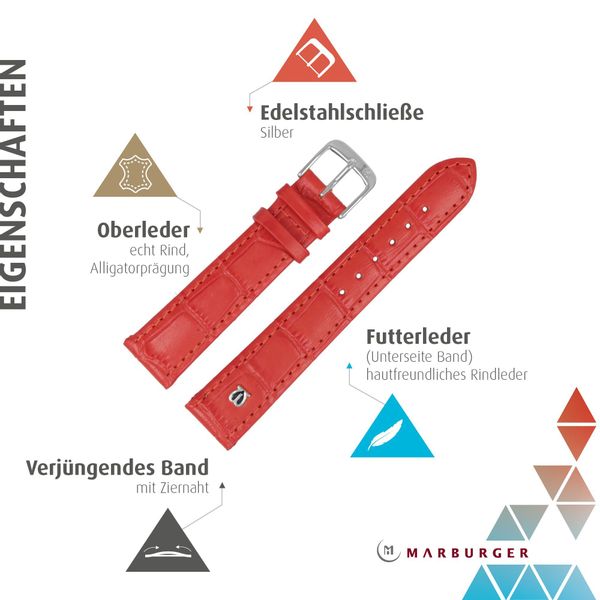 MARBURGER Uhrenarmband 12mm Leder Alligator Prägung günstig online kaufen
