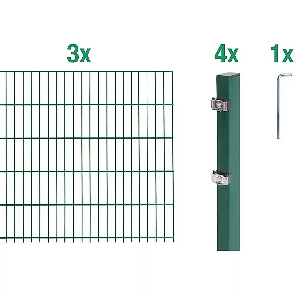 Metallzaun Grund-Set Doppelstabmatte verz. Grün beschichtet 3 x 2 m x 0,8 m günstig online kaufen
