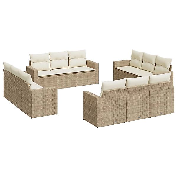 vidaXL 12-Tlg Garten-Sofagarnitur mit Kissen Beige Poly Rattan 3218758 günstig online kaufen