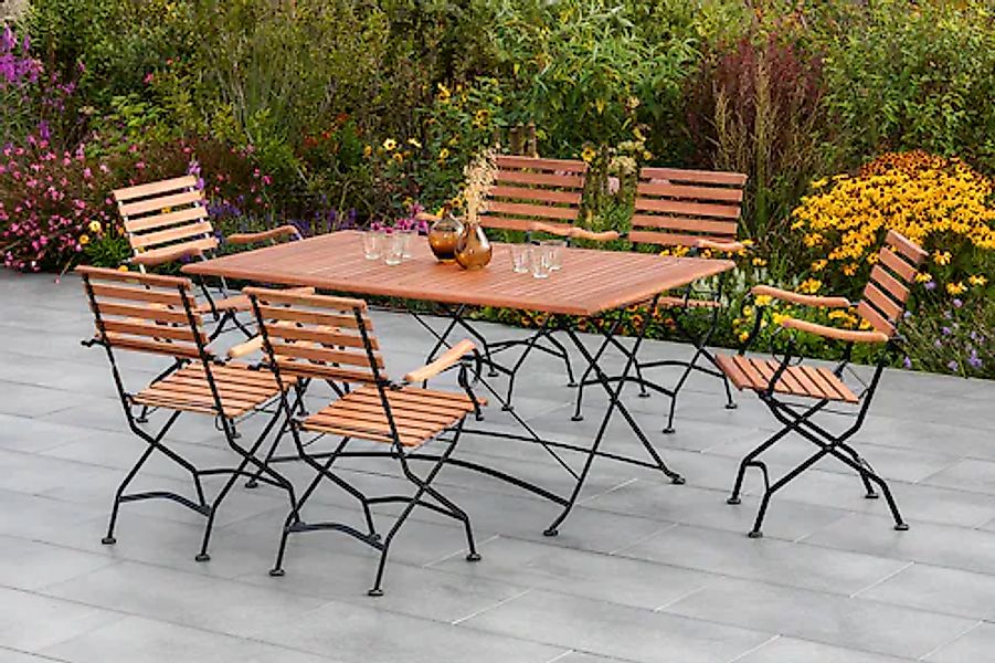 MERXX Garten-Essgruppe »Schloßgarten« 7 Stk. tlg. 6 Klappstühle mit Klappti günstig online kaufen