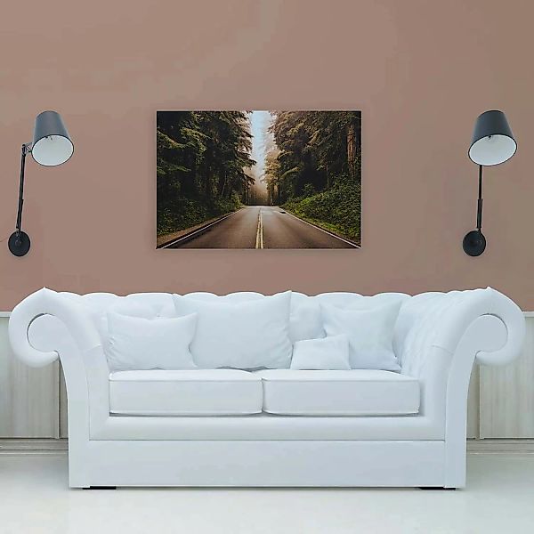 Bricoflor Bild Mit Wald Im Nebel Leinwand Bild Mit Straße Ideal Für Wohnzim günstig online kaufen