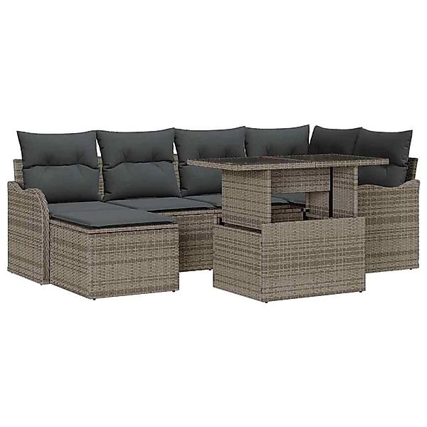 vidaXL 7-Teiliges Garten-Sofa-Set mit Kissen in Grau Poly Rattan 3348495 günstig online kaufen