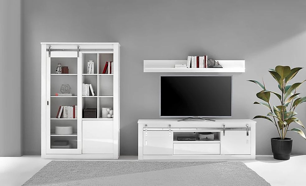 Home affaire Wohnwand "Daytona, moderne Anbauwand, Wohnzimmer-Set in Weiß H günstig online kaufen