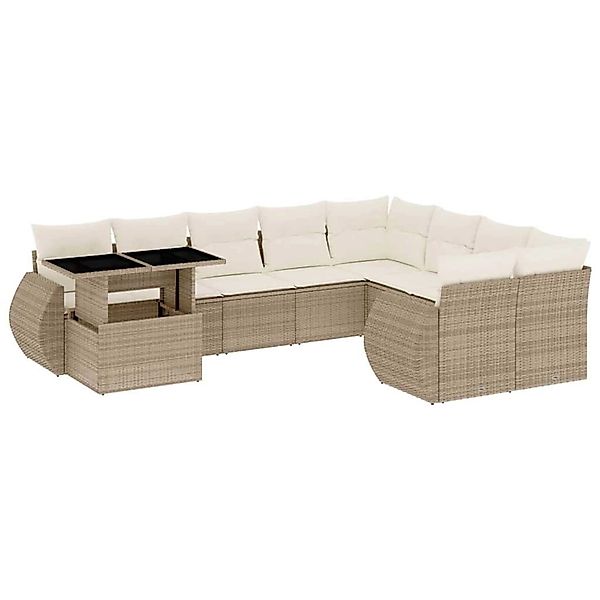 vidaXL 10-Tlg Garten-Sofagarnitur mit Kissen Beige Poly Rattan 3268768 günstig online kaufen