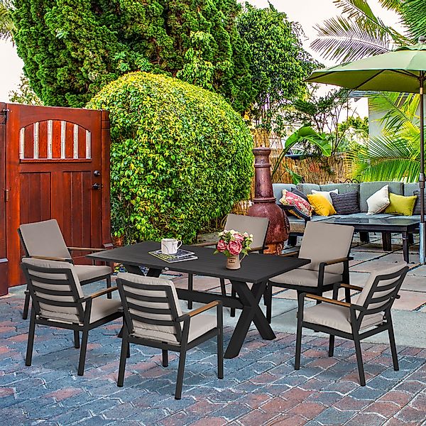 Outsunny Gartenmöbel-Set für 6 Personen, 6 Stühle & 1 Tisch, wetterbeständi günstig online kaufen