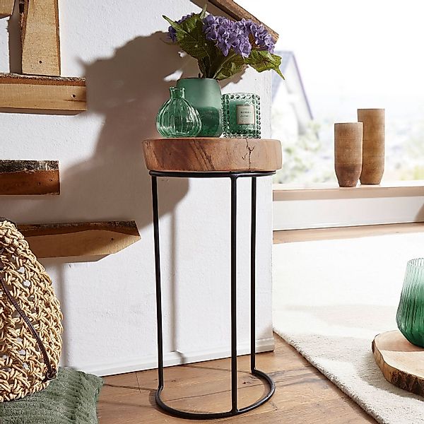 FINEBUY Beistelltisch SuVa2502_1 Massiv Wohnzimmertisch Holz Baumstamm Tisc günstig online kaufen