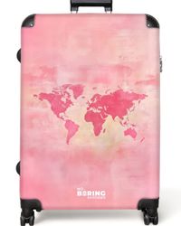 NoBoringSuitcases.com© Hartschalen-Trolley Weltkarte - Rosa - günstig online kaufen