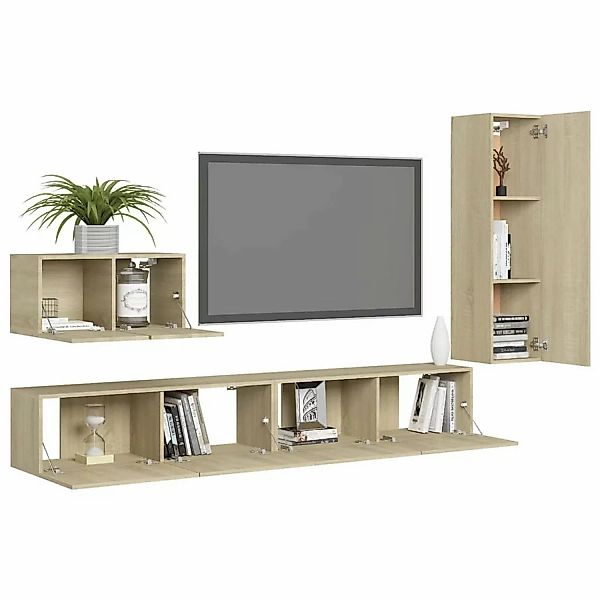 vidaXL TV-Schrank 4tlg TV Schrank Set Hängeschrank Wohnwand Fernsehschrank günstig online kaufen