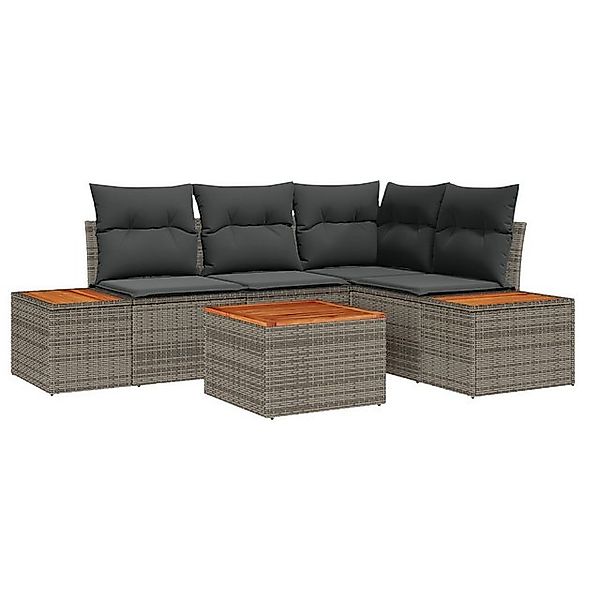 vidaXL Loungesofa 5-teiliges Garten-Sofa-Set mit Kissen Grau Poly-Rattan, 5 günstig online kaufen