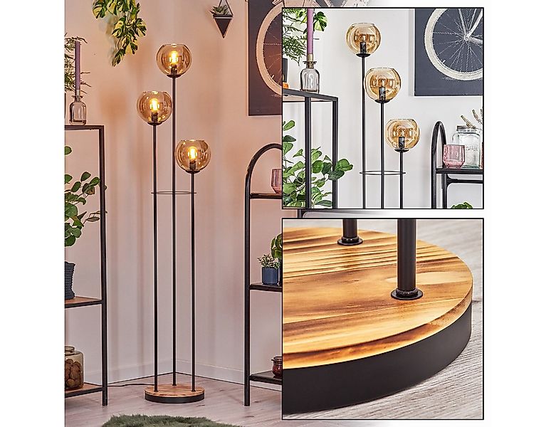 hofstein Stehlampe Stehlampe aus Metall/Holz/Glas in Schwarz/Hellbraun/Bern günstig online kaufen