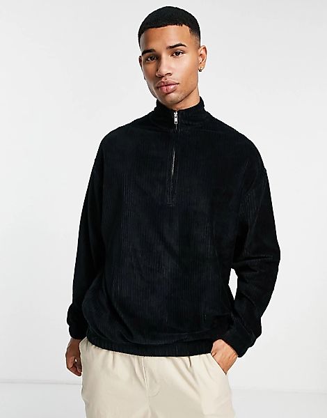 ASOS DESIGN – Oversize-Sweatshirt aus geripptem Velours in Schwarz mit kurz günstig online kaufen
