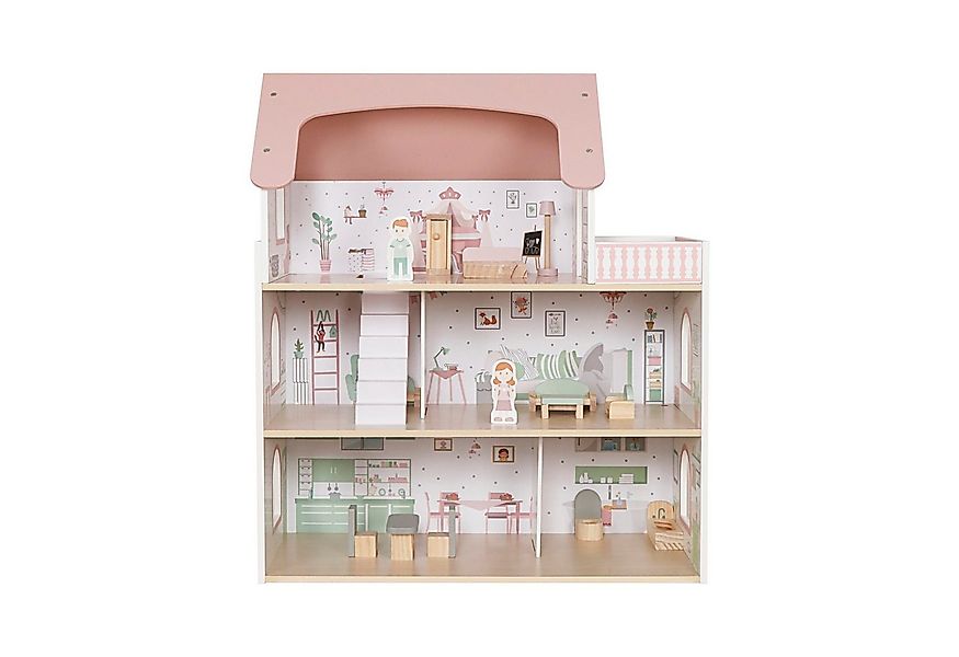 TikTakToo Puppenhaus Holzpuppenhaus Rosa mit 14-teiligem Zubehörset, Förder günstig online kaufen