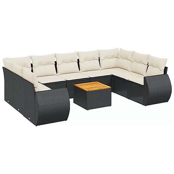 vidaXL 10-tlg Garten-Sofagarnitur mit Kissen Schwarz Poly Rattan Modell 65 günstig online kaufen