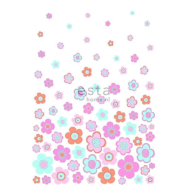 ESTAhome Fototapete Blumen Im Vintage-Look Türkis Rosa und Lila 200 x 279 c günstig online kaufen